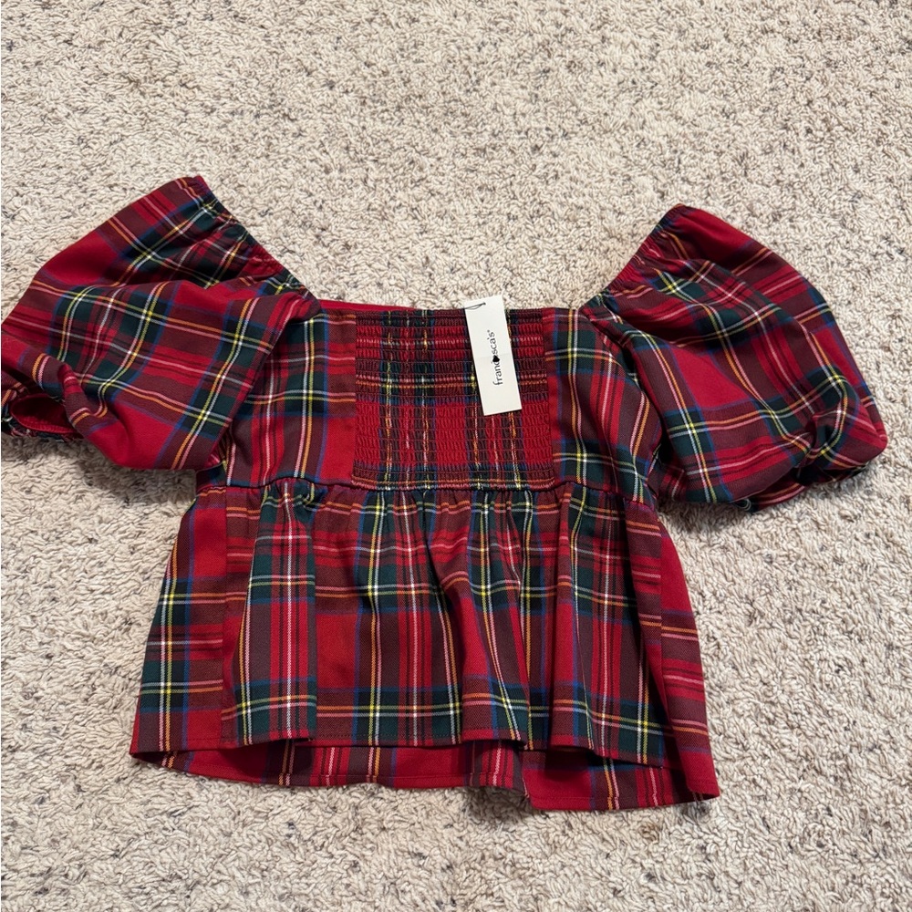NWT francesca's Isabel Top in red plaid size S